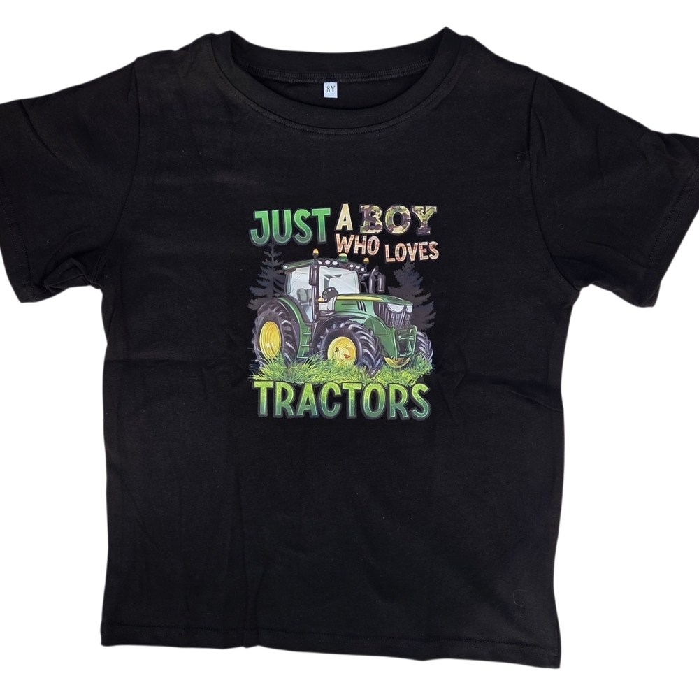 Just A Boy Who Loves Tractors Graphic Tee - Black